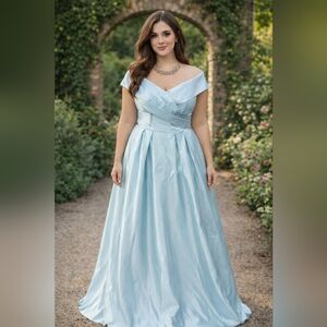 Light Blue Off-Shoulder Evening Gown